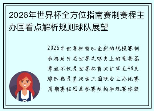 2026年世界杯全方位指南赛制赛程主办国看点解析规则球队展望